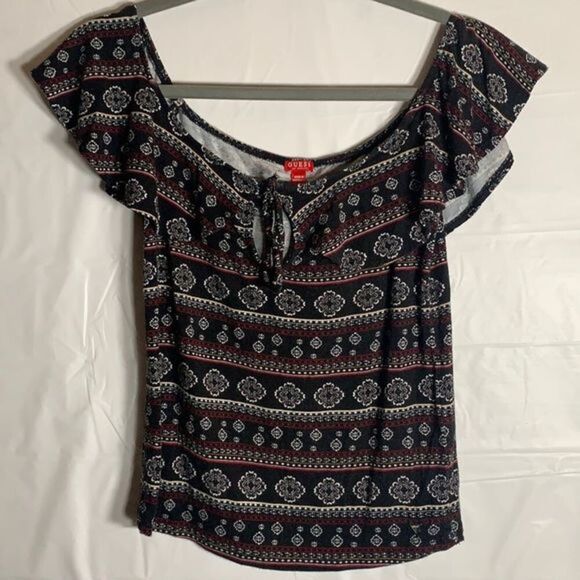 Guess Black Pattern Crop Top - Picture 1 of 3